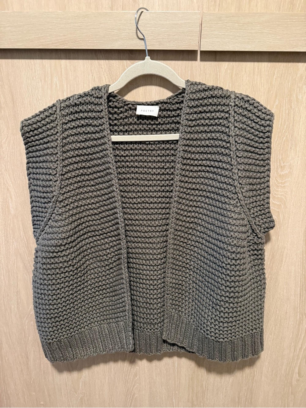 Poetry Women’s Size 12 Gray Chunky Knit Cotton Sweater Vest Open Front